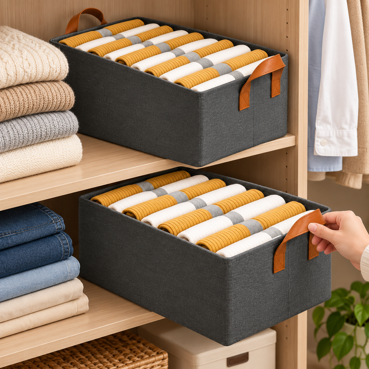Wardrobe Organizer for Clothes (Pack of 2) - Metal Frame with Handles, 18.5" x 11" x 7.8"