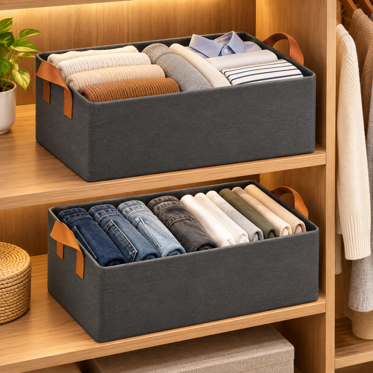 Wardrobe Organizer for Clothes (Pack of 2) - Metal Frame with Handles, 18.5" x 11" x 7.8"