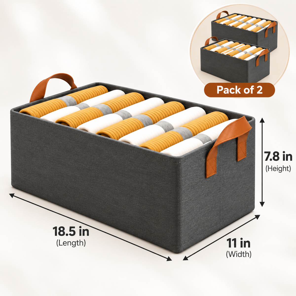 Wardrobe Organizer for Clothes (Pack of 2) - Metal Frame with Handles, 18.5" x 11" x 7.8"