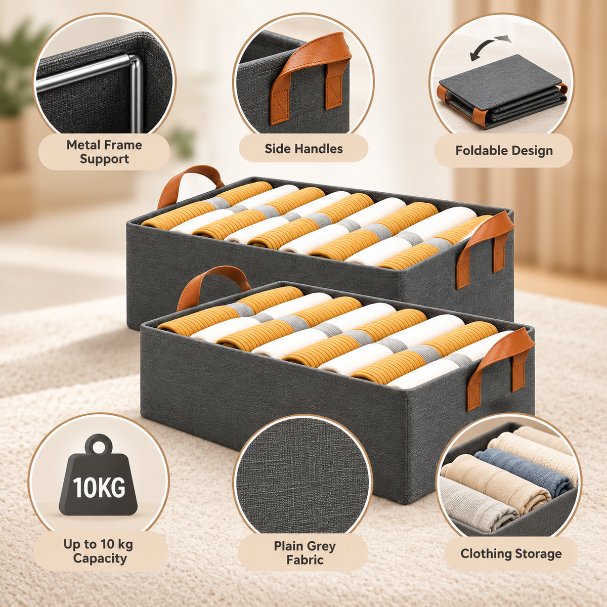 Wardrobe Organizer for Clothes (Pack of 2) - Metal Frame with Handles, 18.5" x 11" x 7.8"