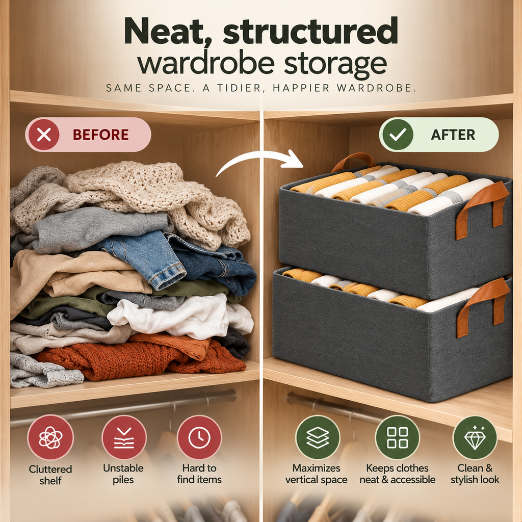 Wardrobe Organizer for Clothes (Pack of 2) - Metal Frame with Handles, 18.5" x 11" x 7.8"