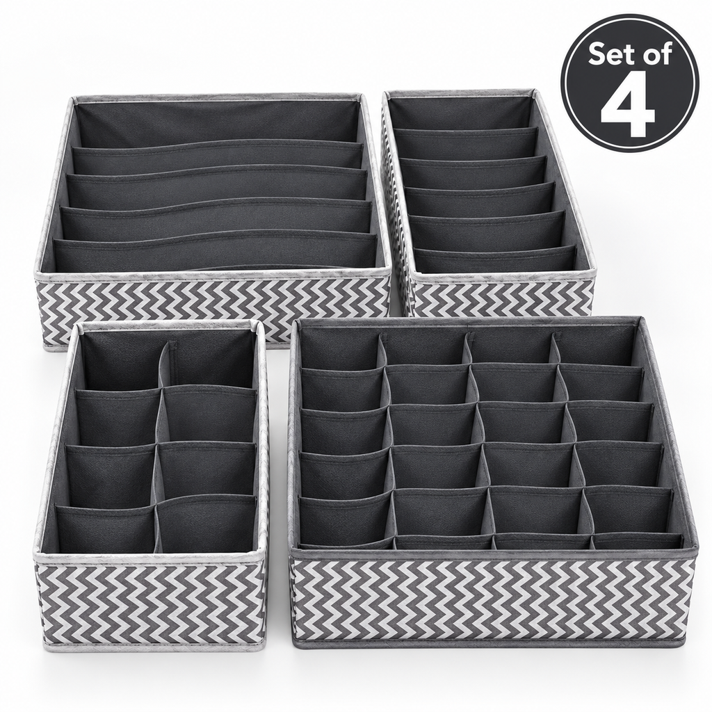 Drawer Organizer with divider For Socks,Undergarments, Ties etc (Set of 4)- 18.2" x 4.7" x 2.7"