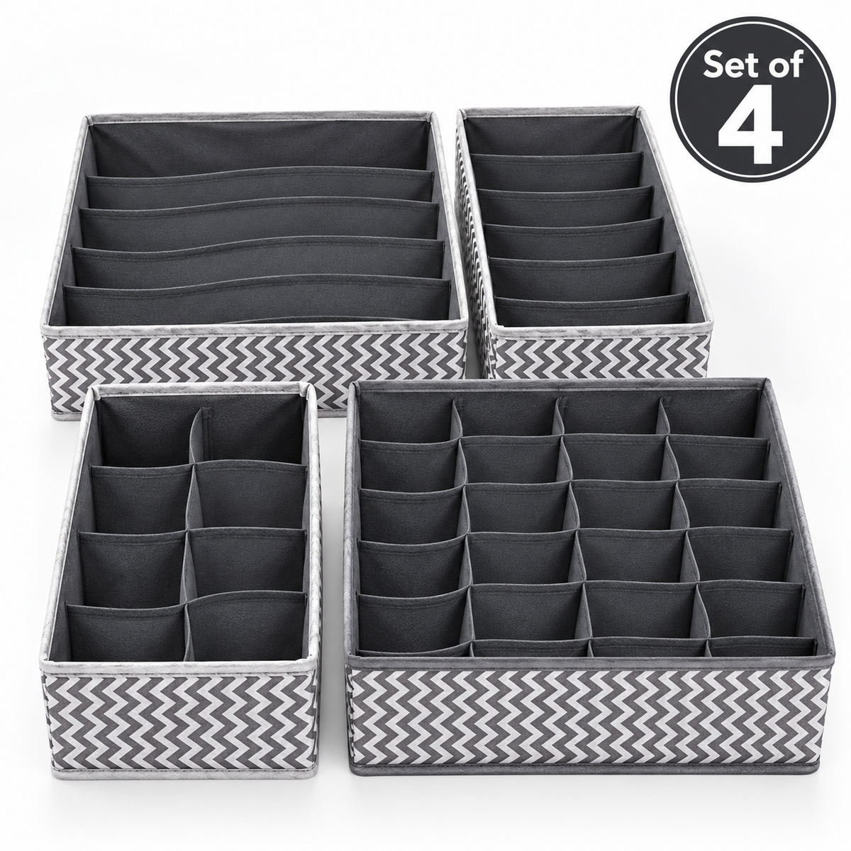 Drawer Organizer with divider For Socks,Undergarments, Ties etc (Set of 4)- 18.2" x 4.7" x 2.7"