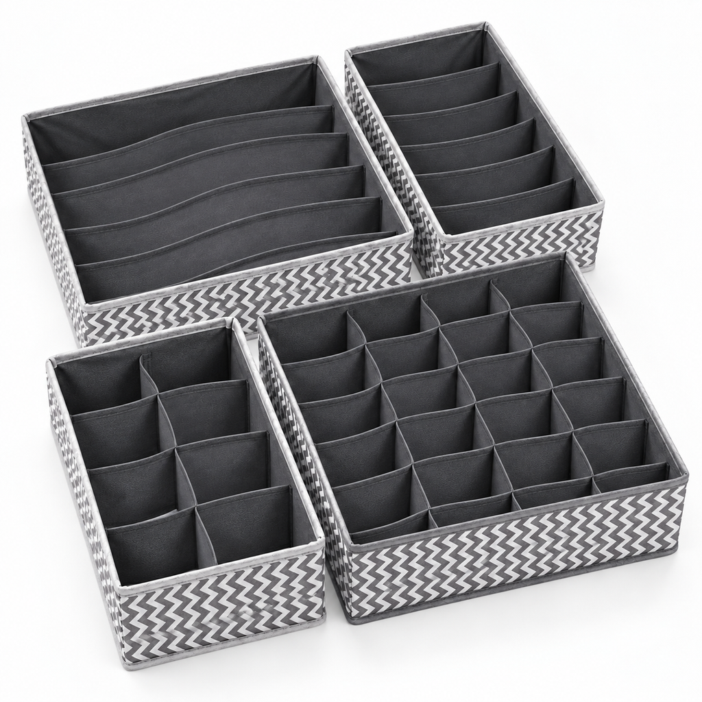 Drawer Organizer with divider For Socks,Undergarments, Ties etc (Set of 4)- 18.2" x 4.7" x 2.7"