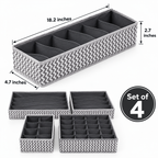 Drawer Organizer with divider For Socks,Undergarments, Ties etc (Set of 4)- 18.2" x 4.7" x 2.7"