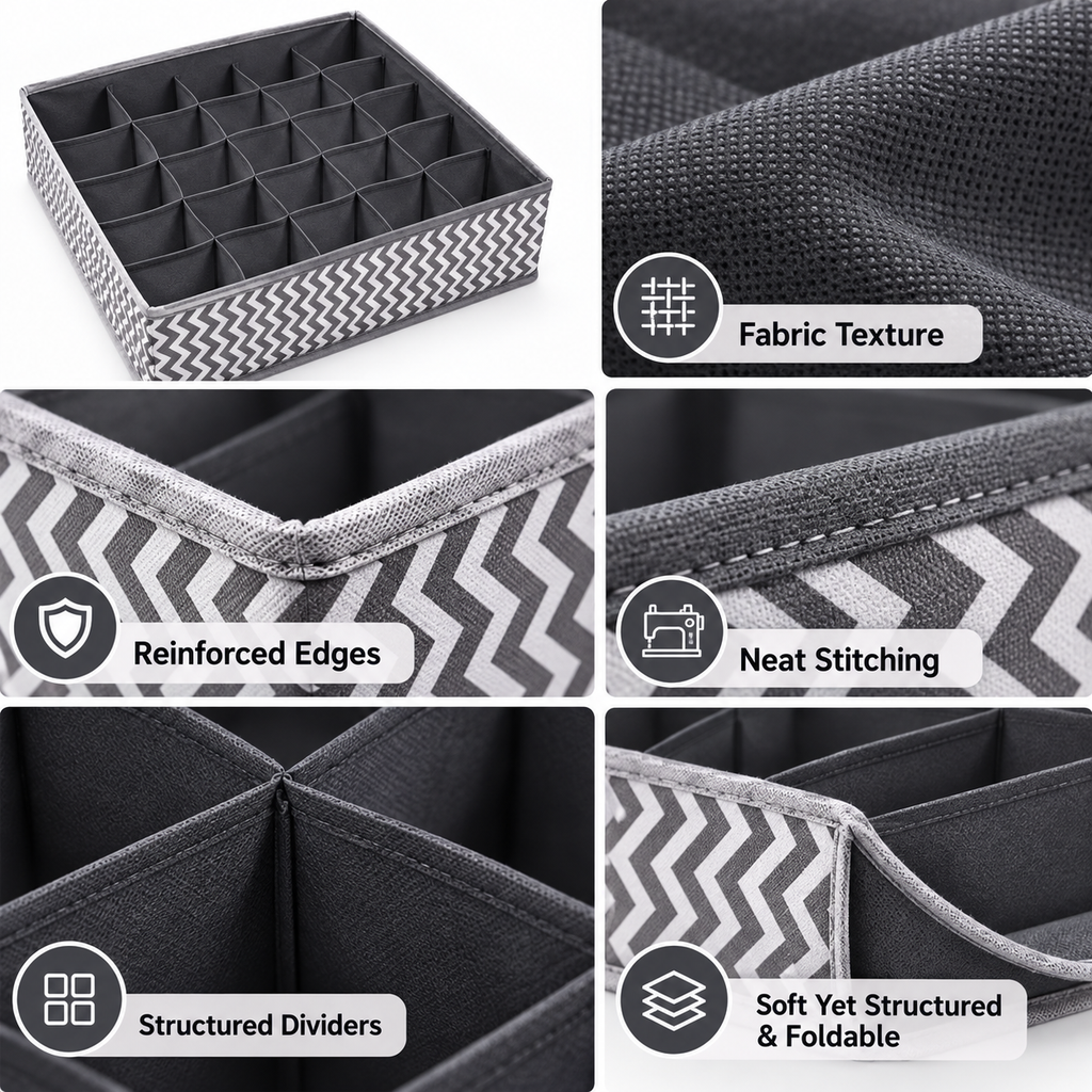 Drawer Organizer with divider For Socks,Undergarments, Ties etc (Set of 4)- 18.2" x 4.7" x 2.7"
