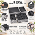 Drawer Organizer with divider For Socks,Undergarments, Ties etc (Set of 4)- 18.2" x 4.7" x 2.7"