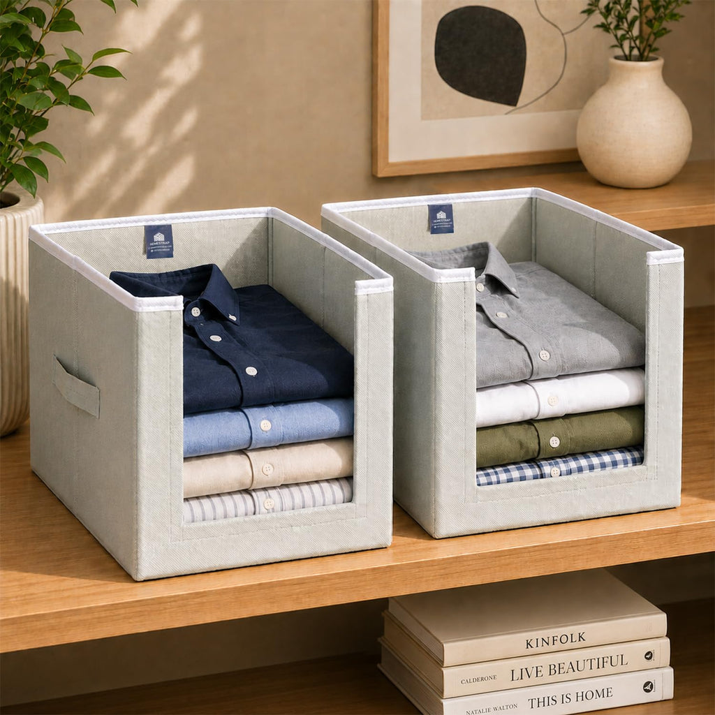 Non-Woven Shirt Stacker Organiser with Handle –Set of 2, 15.75" x 10" x 10"