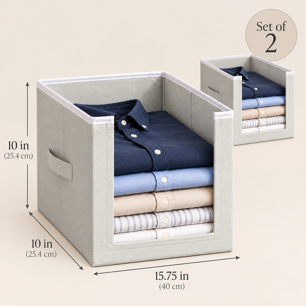 Non-Woven Shirt Stacker Organiser with Handle –Set of 2, 15.75" x 10" x 10"