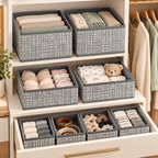 8-Piece Foldable Fabric Storage Baskets with Dividers - Textured Matte Finish
