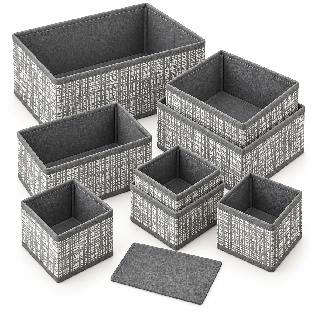 8-Piece Foldable Fabric Storage Baskets with Dividers - Textured Matte Finish