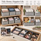 8-Piece Foldable Fabric Storage Baskets with Dividers - Textured Matte Finish