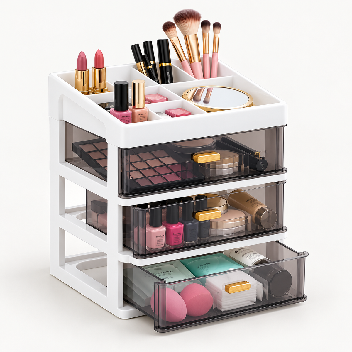 3 Layer Premium Plastic Drawer Storage Organizer - 9" x 7" x 10"