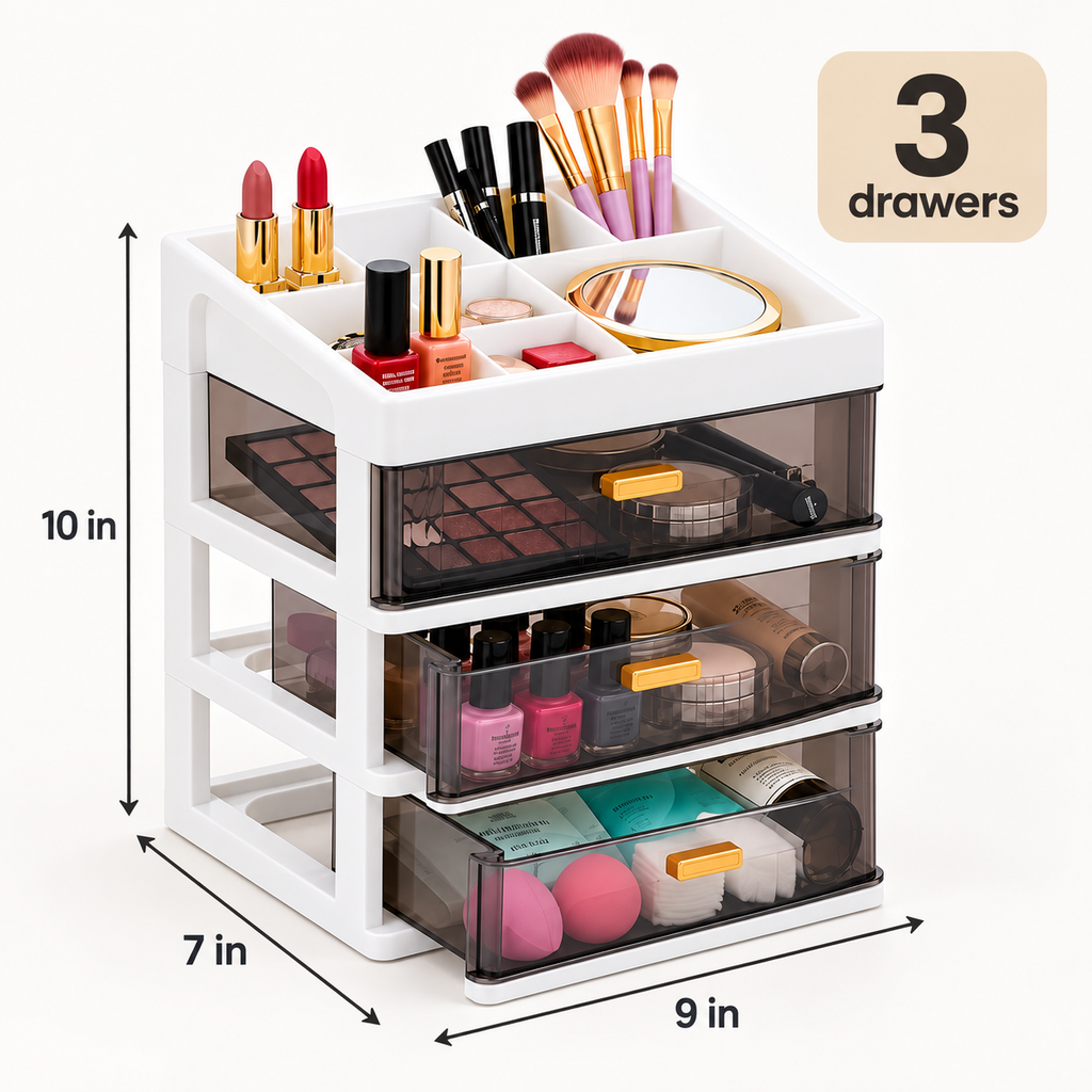 3 Layer Premium Plastic Drawer Storage Organizer - 9" x 7" x 10"