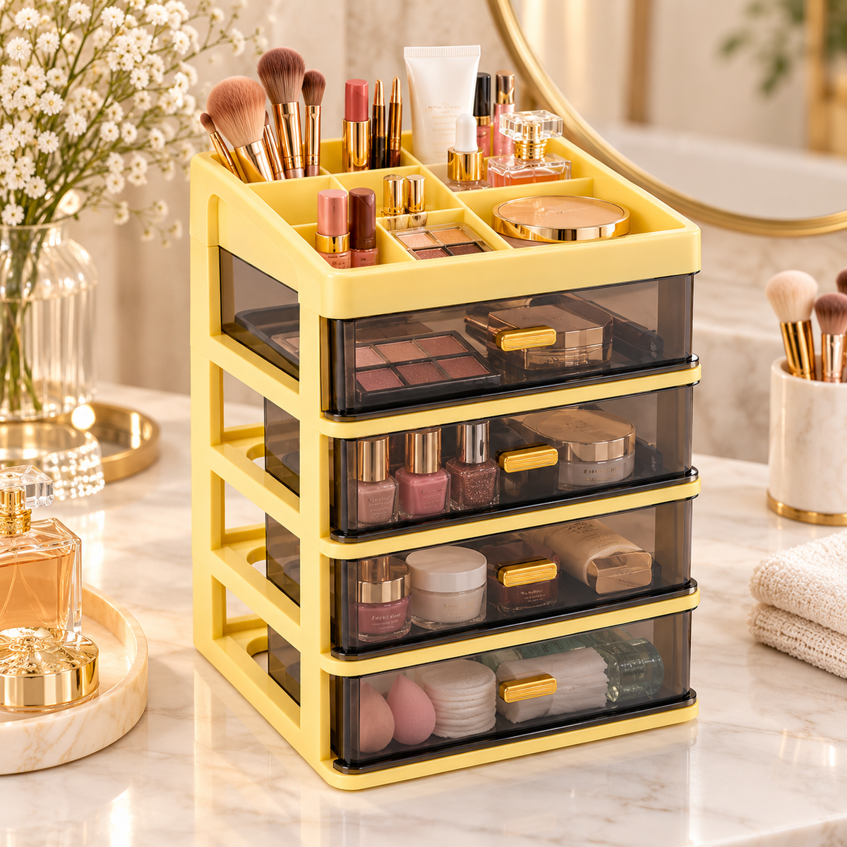 4 Layer Premium Plastic Drawer Storage Organizer - 9" x 7" x 13"