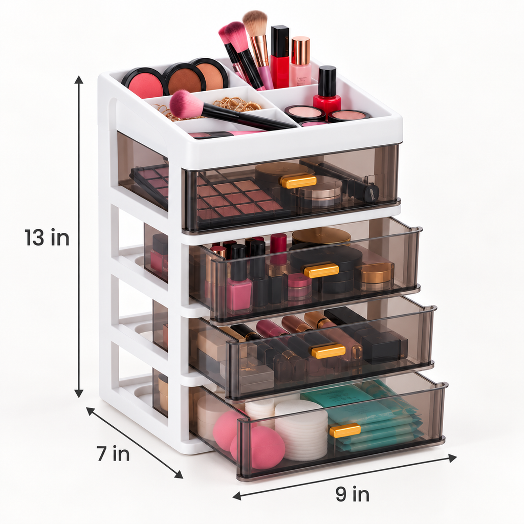 4 Layer Premium Plastic Drawer Storage Organizer - 9" x 7" x 13"